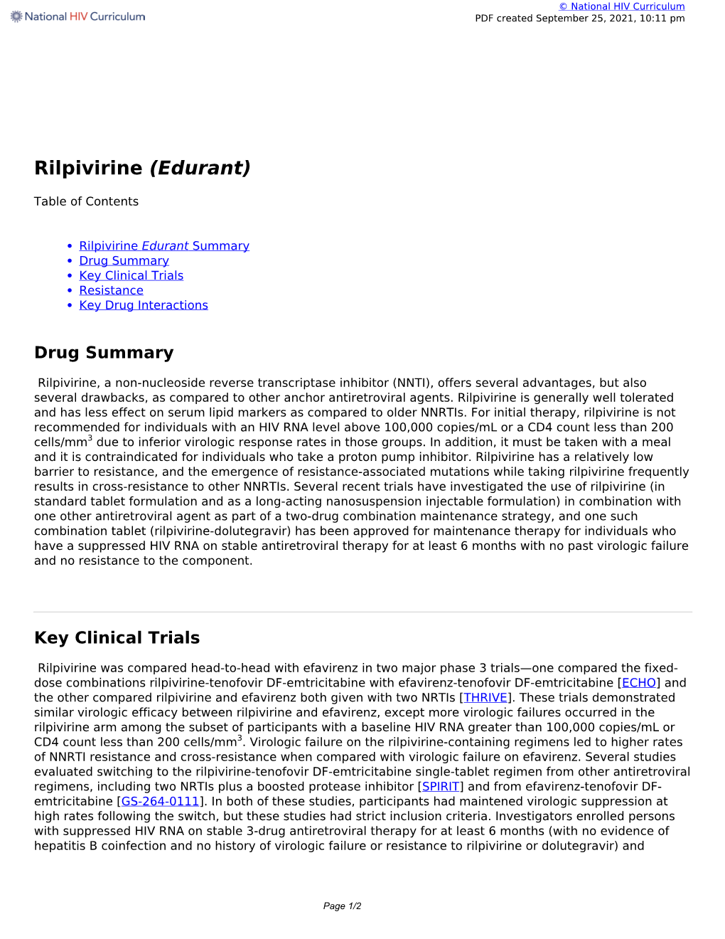 Rilpivirine (Edurant)