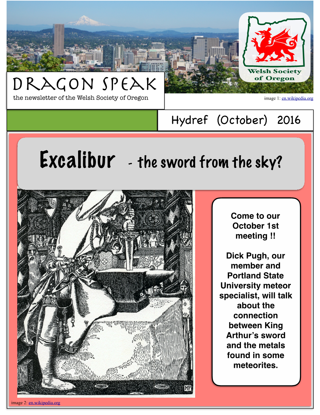 Dragon Speak of Oregon the Newsletter of the Welsh Society of Oregon Image 1: En.Wikipedia.Org