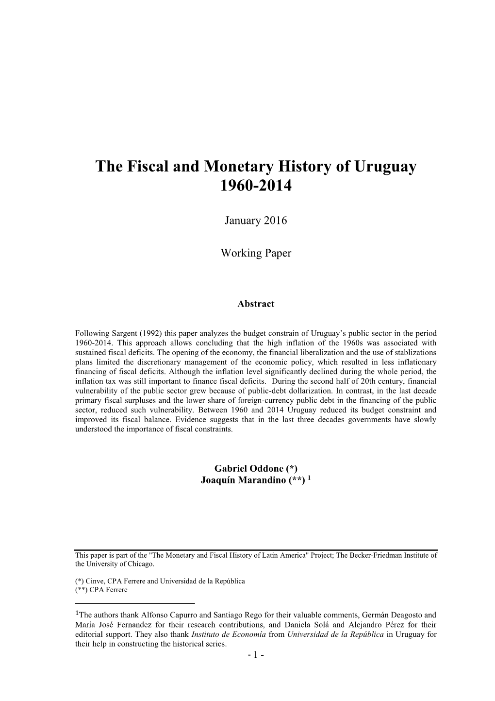 The Fiscal and Monetary History of Uruguay 1960-2014