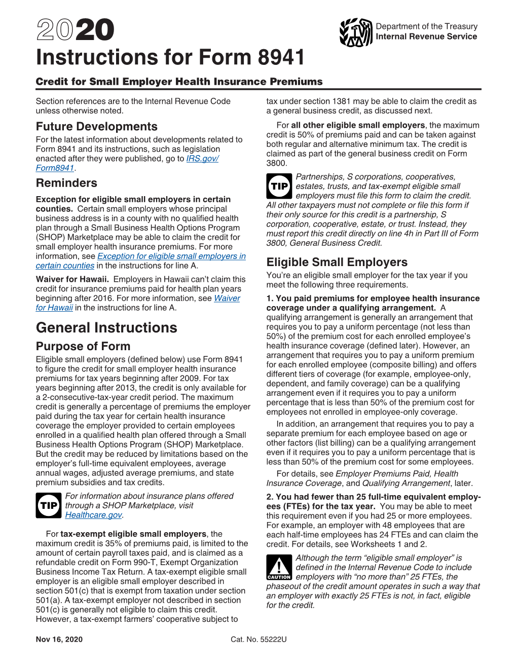 2020 Instructions for Form 8941