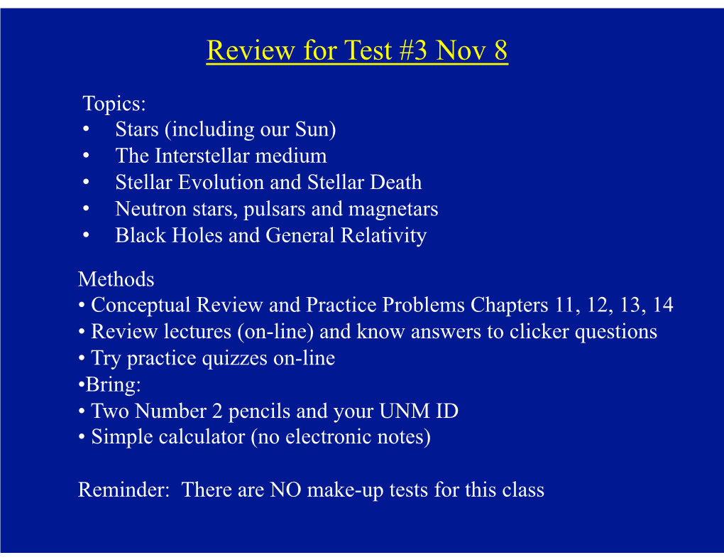 Review for Test #3 Nov 8