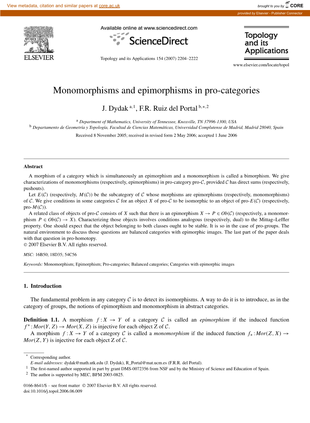 Monomorphisms and Epimorphisms in Pro-Categories