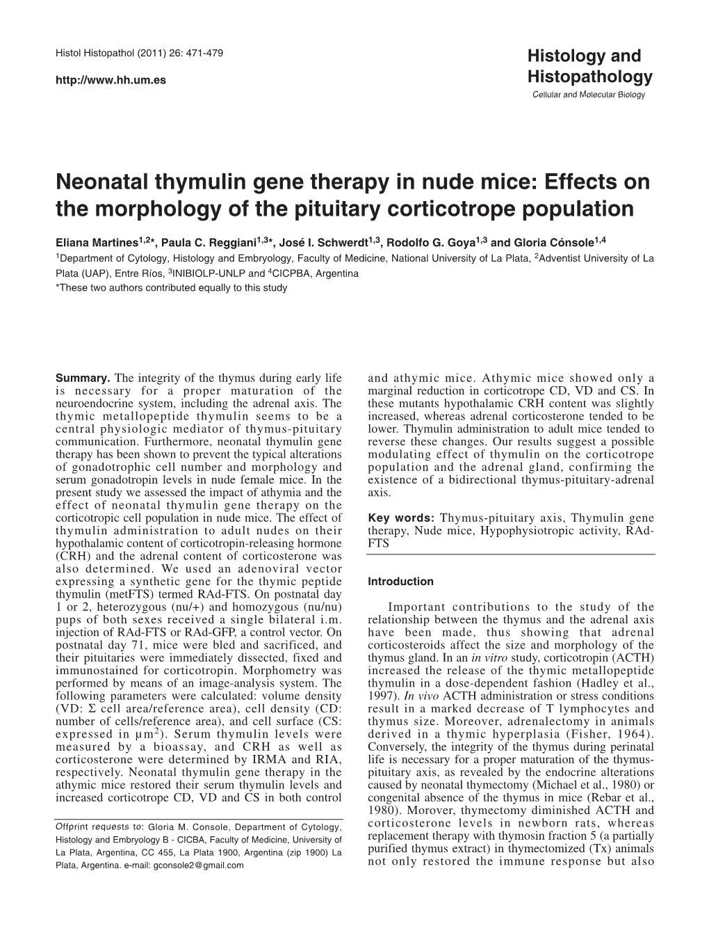 Neonatal Thymulin Gene Therapy in Nude Mice: Effects on the Morphology of the Pituitary Corticotrope Population
