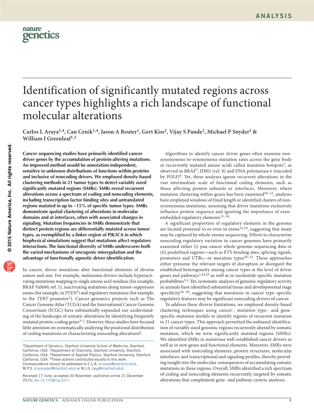 Identification of Significantly Mutated Regions Across Cancer Types