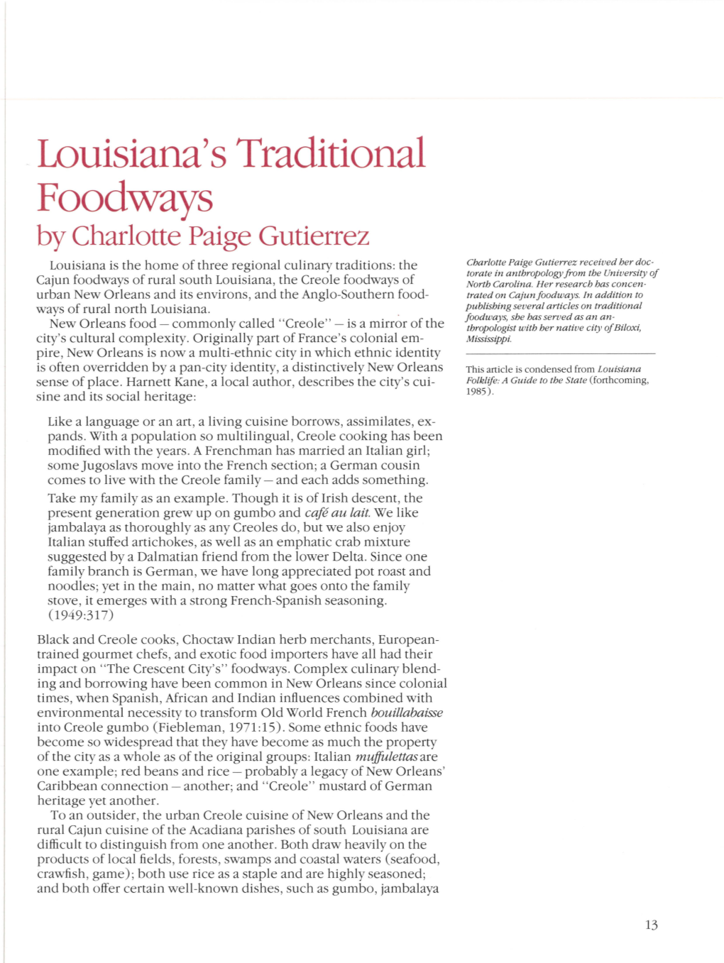 Louisiana's Traditional Foodways