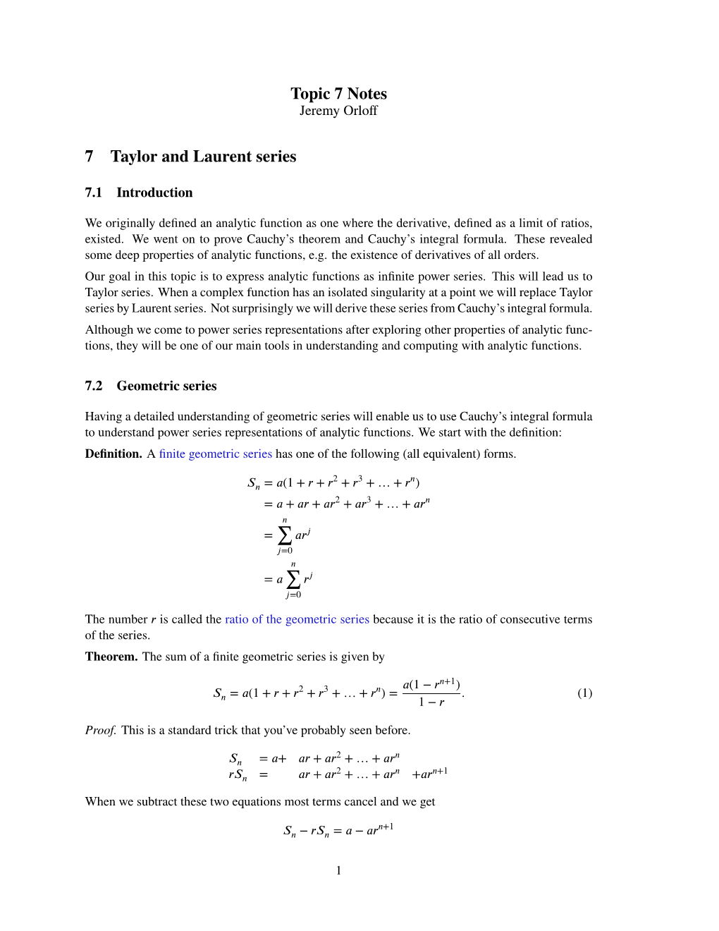 Taylor and Laurent Series