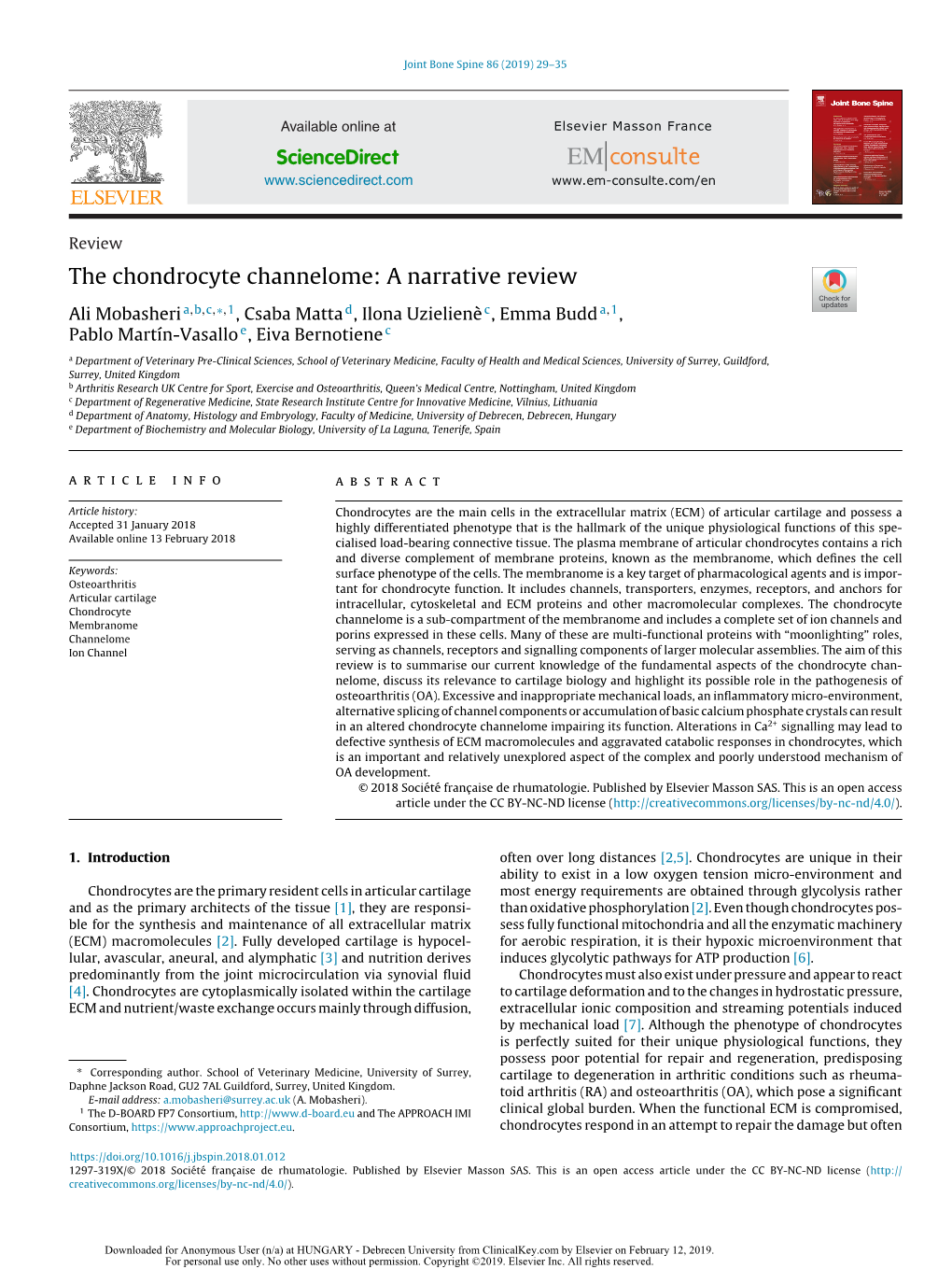 The Chondrocyte Channelome: a Narrative Review