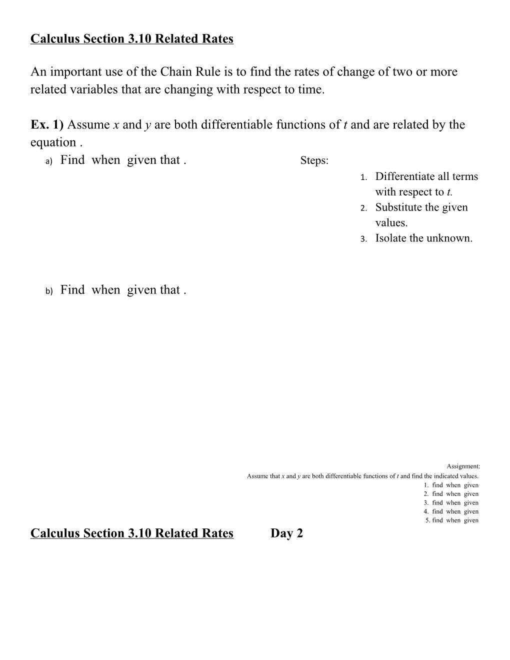 Calculus Section 3.10 Related Rates