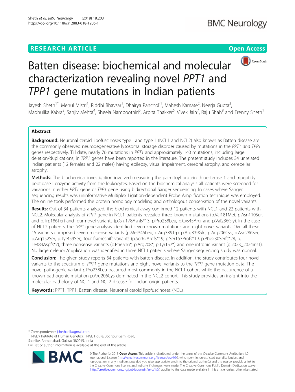 Batten Disease: Biochemical and Molecular Characterization