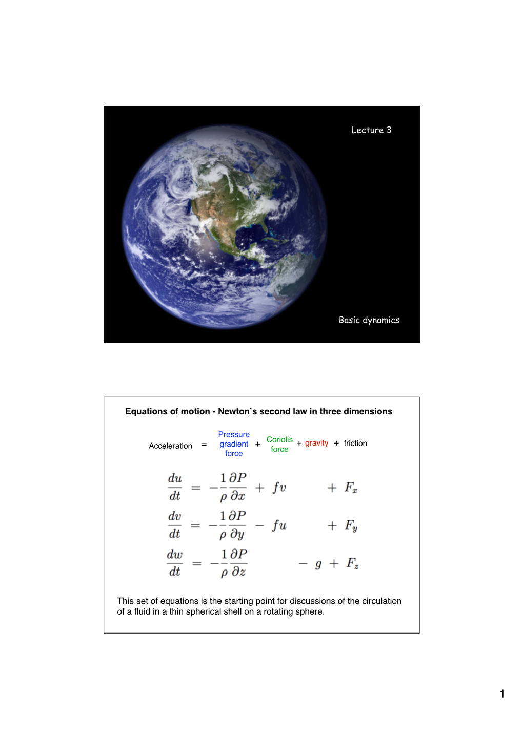 Lecture 1 Basic Dynamics Lecture 3 Equations of Motion