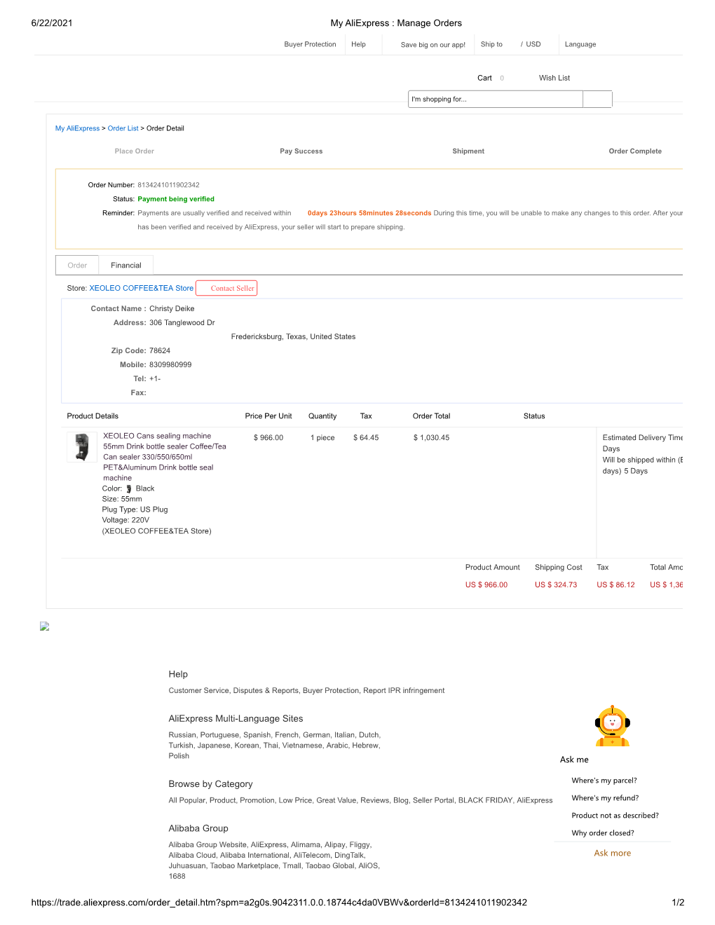 6/22/2021 My Aliexpress : Manage Orders