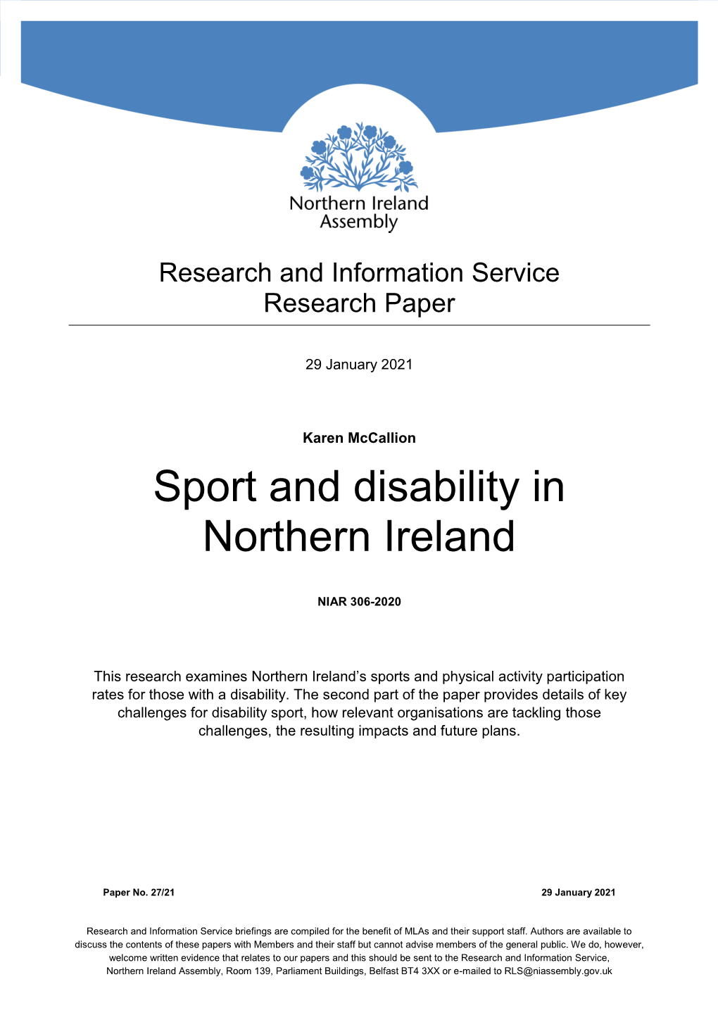 Sport and Disability in Northern Ireland