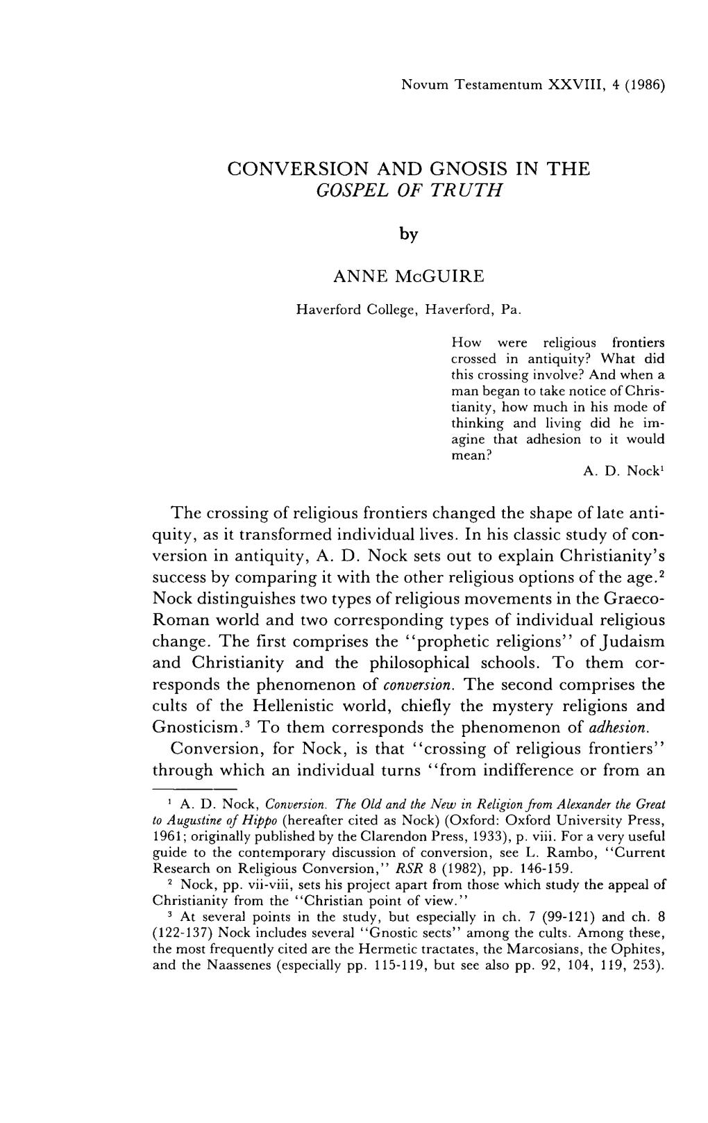 CONVERSION and GNOSIS in the GOSPEL of TR UTH by ANNE