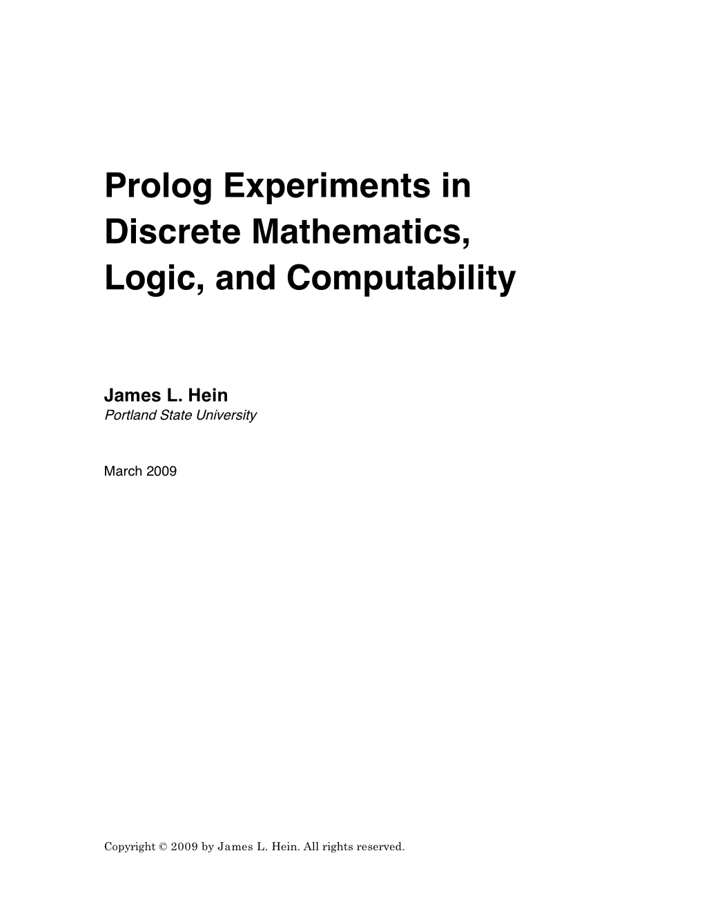 Prolog Experiments in Discrete Mathematics, Logic, and Computability