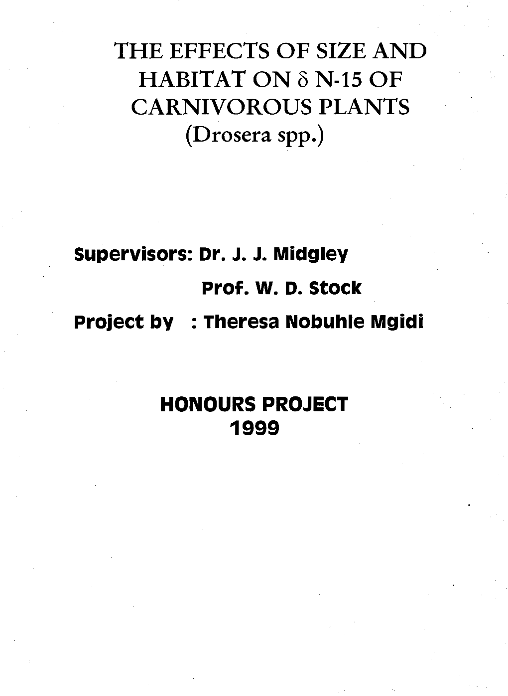 The Effects of Size and Habitat on Delta N-15 of Carnivorous Plants