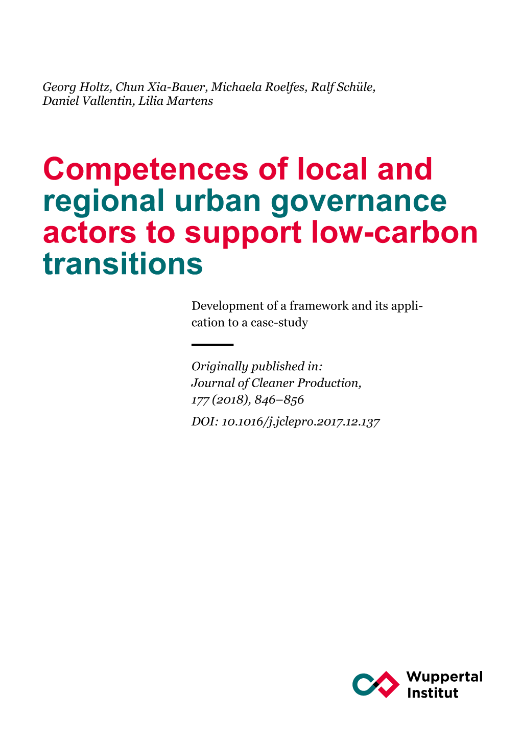 Competences of Local and Regional Urban Governance Actors to Support Low-Carbon Transitions