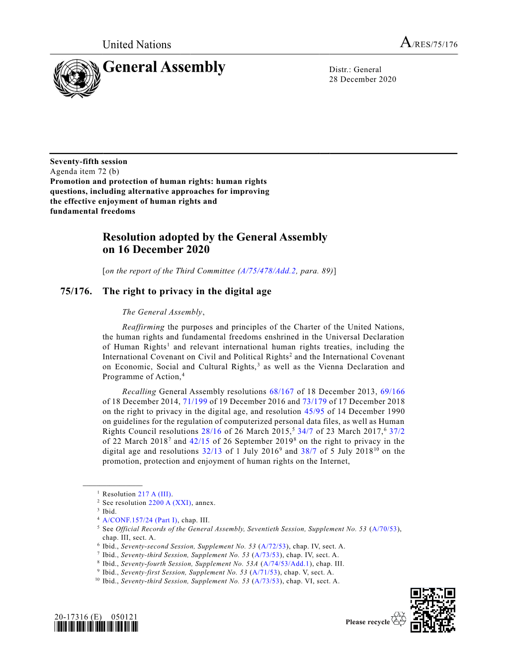 General Assembly Distr.: General 28 December 2020