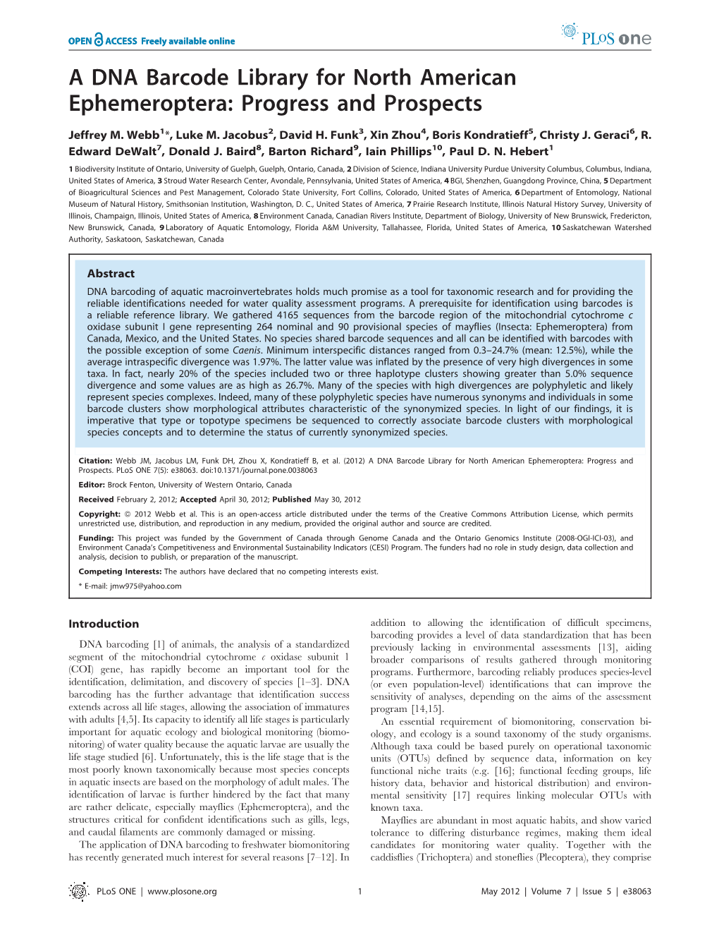 A DNA Barcode Library for North American Ephemeroptera: Progress and Prospects