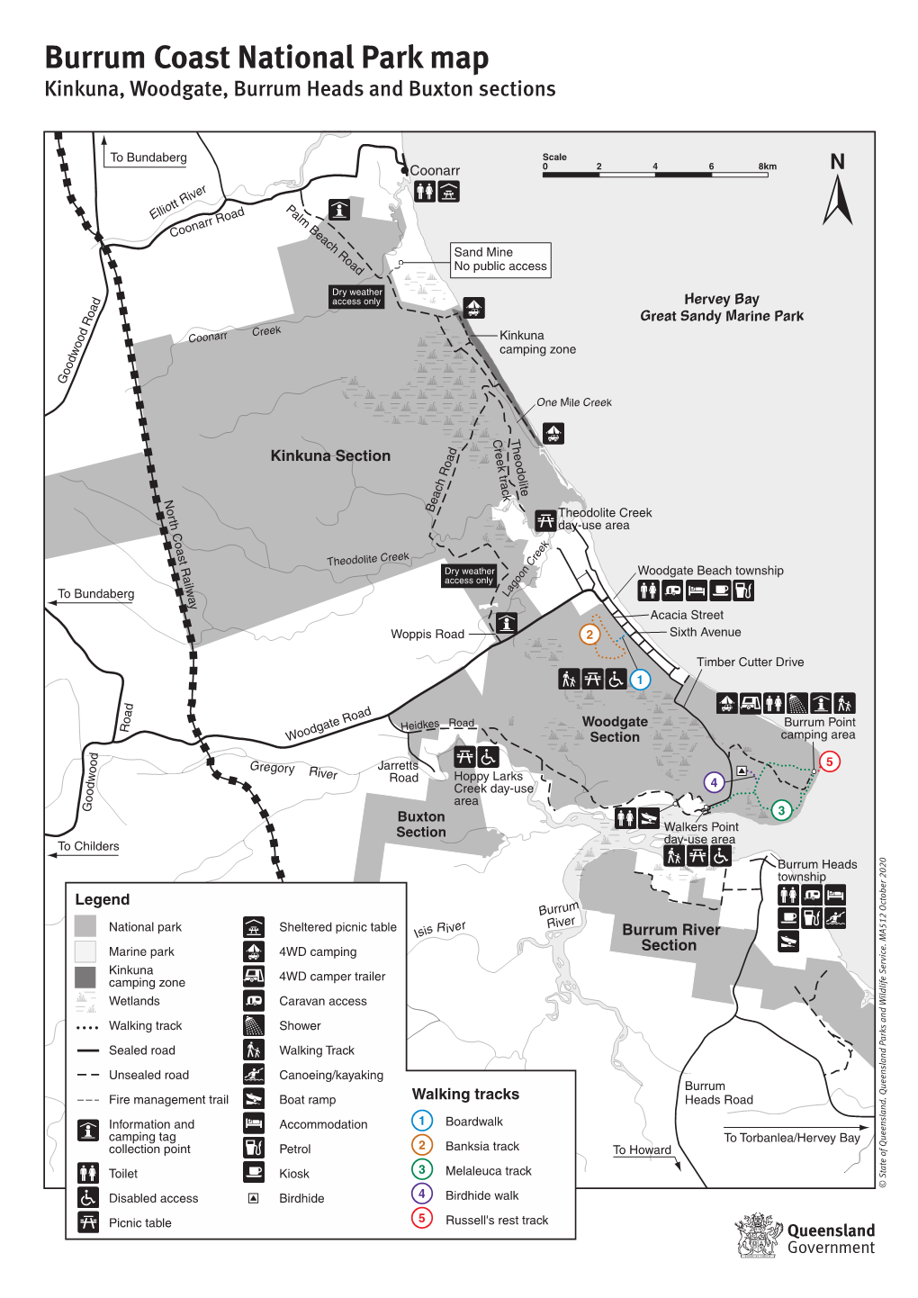 Burrum Coast National Park Map Kinkuna, Woodgate, Burrum Heads and Buxton Sections