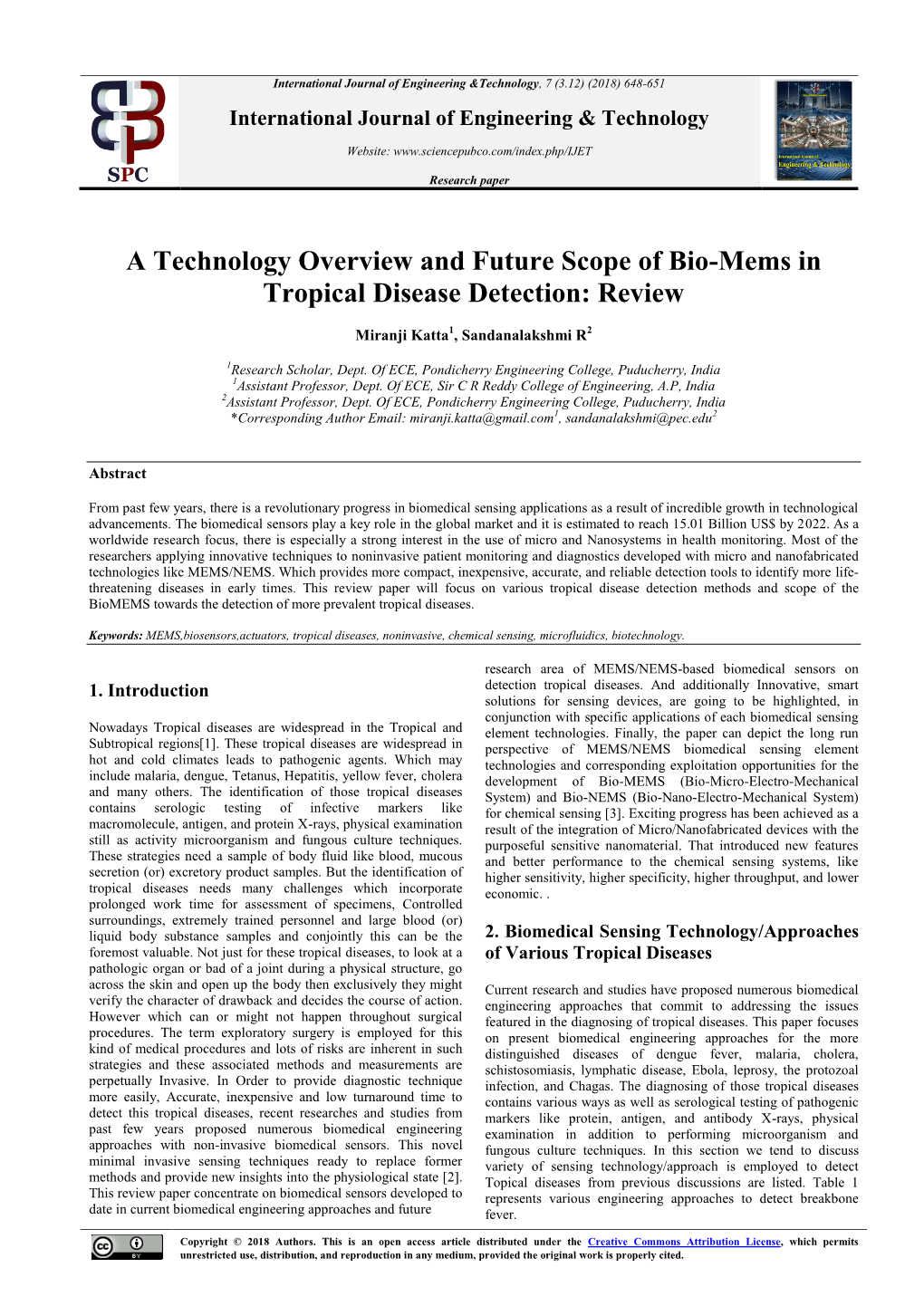 A Technology Overview and Future Scope of Bio-Mems in Tropical Disease Detection: Review