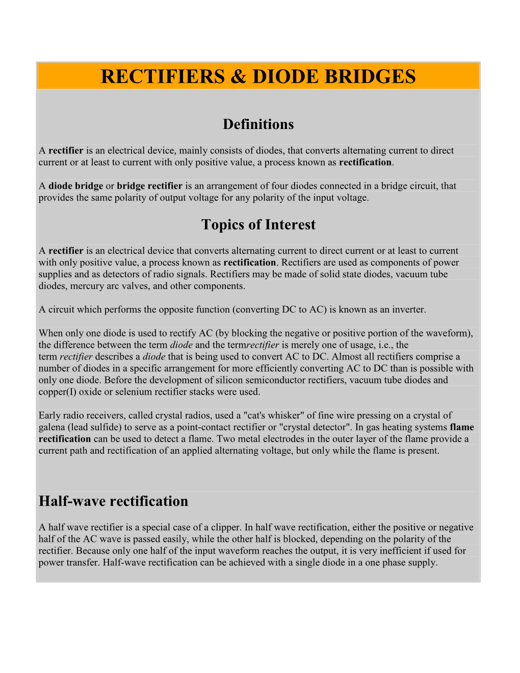 Rectifiers & Diode Bridges