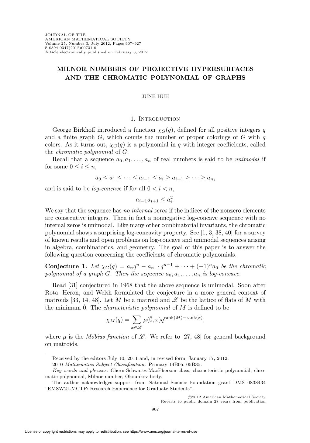 Milnor Numbers of Projective Hypersurfaces and the Chromatic Polynomial of Graphs