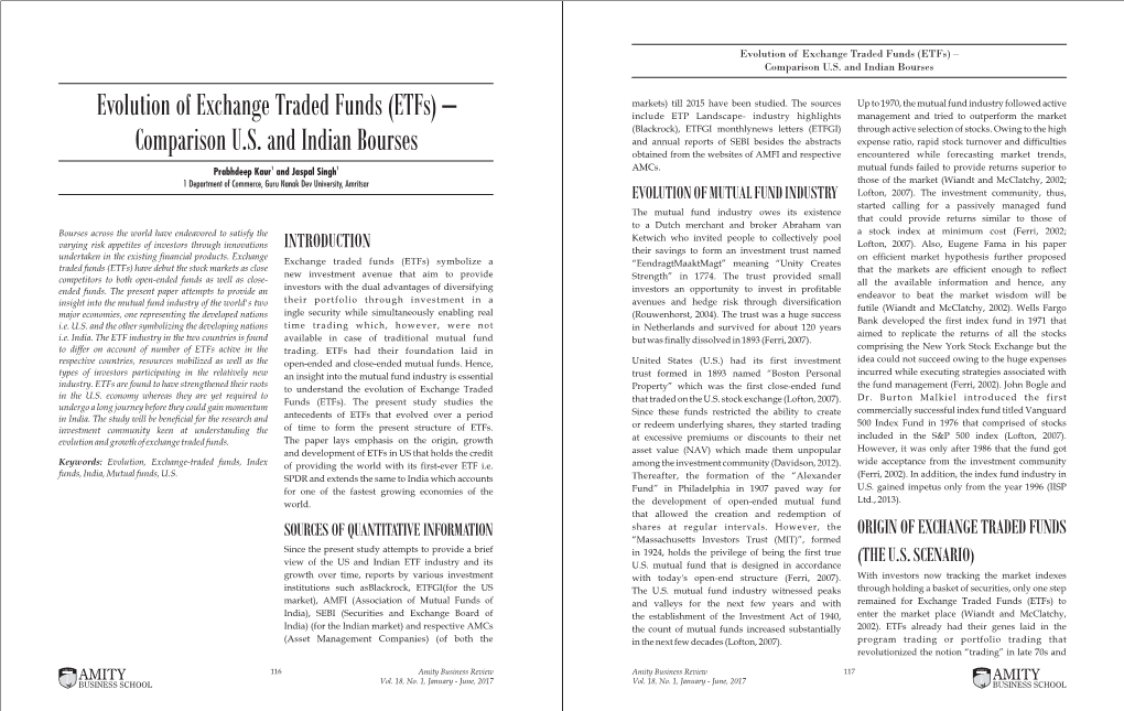 Evolution of Exchange Traded Funds (Etfs) – Comparison U.S