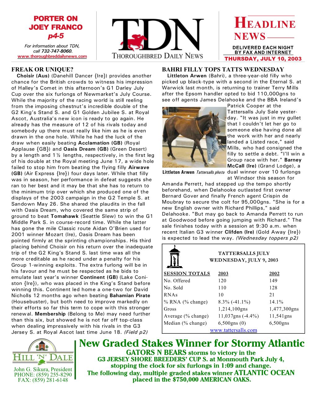 HEADLINE NEWS New Graded Stakes Winner for Stormy Atlantic