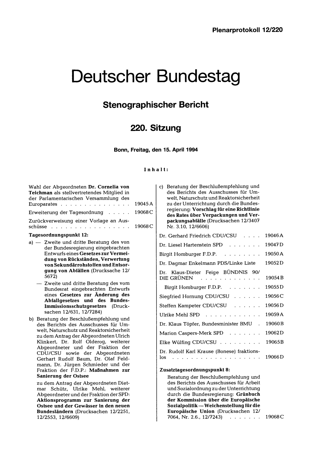 Birgit Homburger F D P � 19050 a Dung Von Rückständen, Verwertung Von Sekundärrohstoffen Und Entsor- Dr