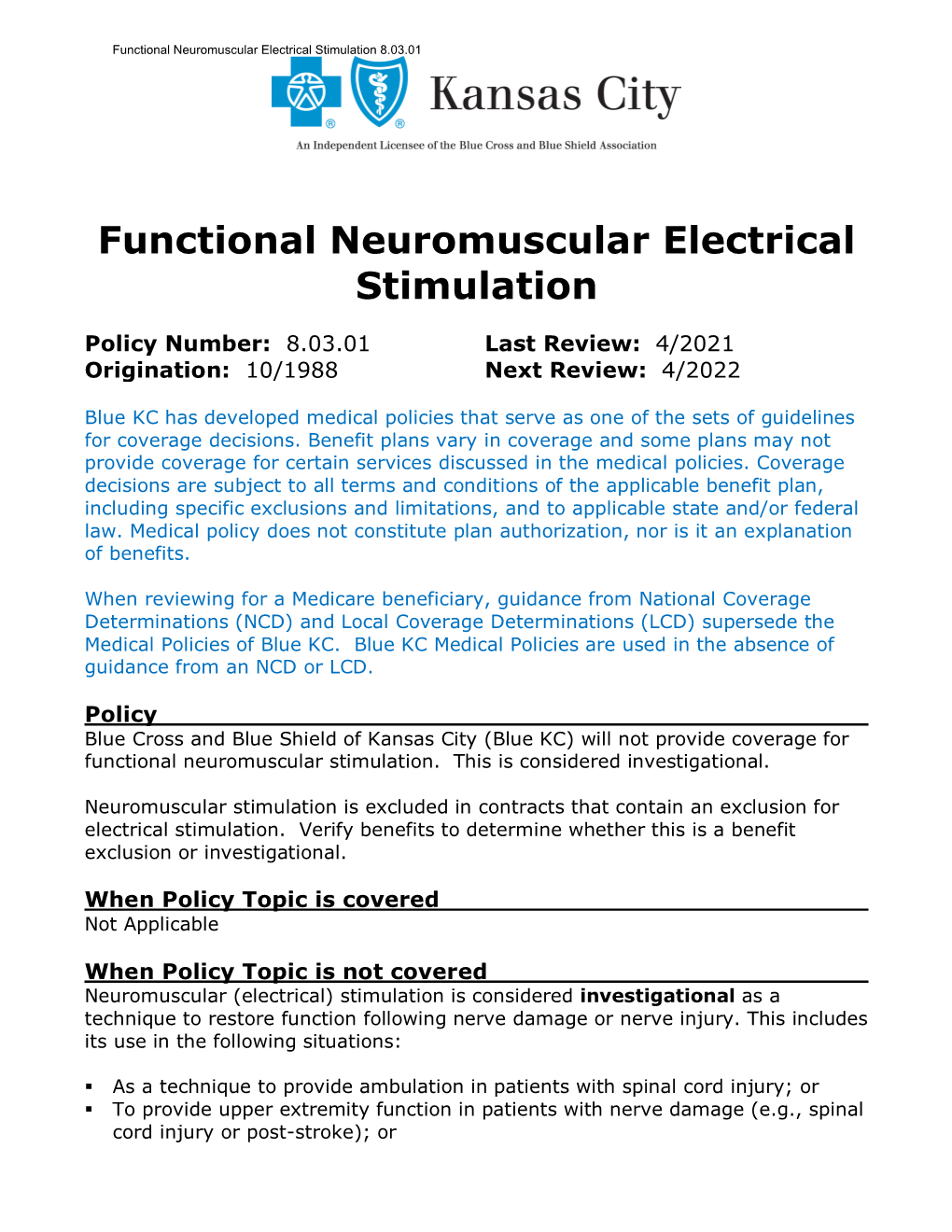 Functional Neuromuscular Electrical Stimulation 8.03.01