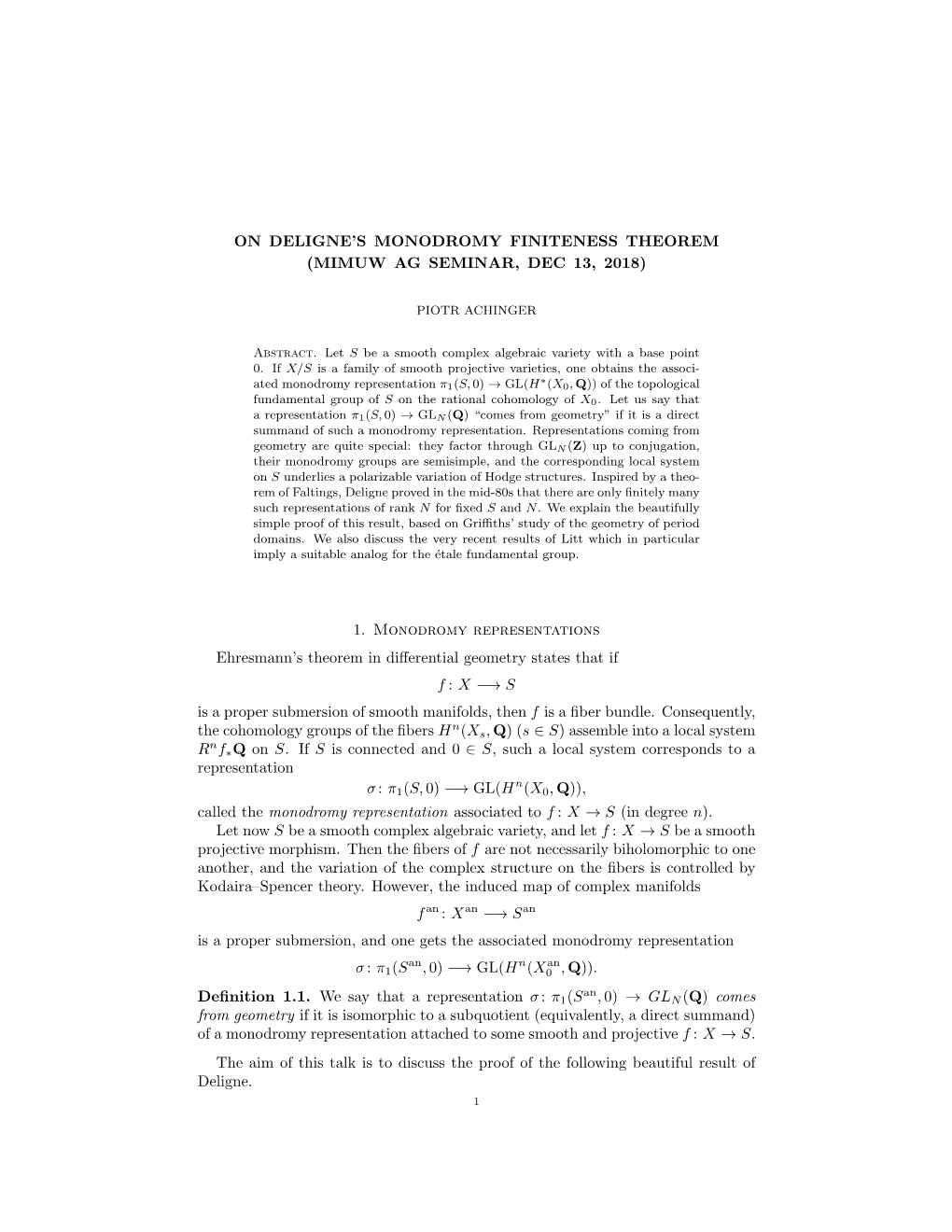 On Deligne's Monodromy Finiteness Theorem