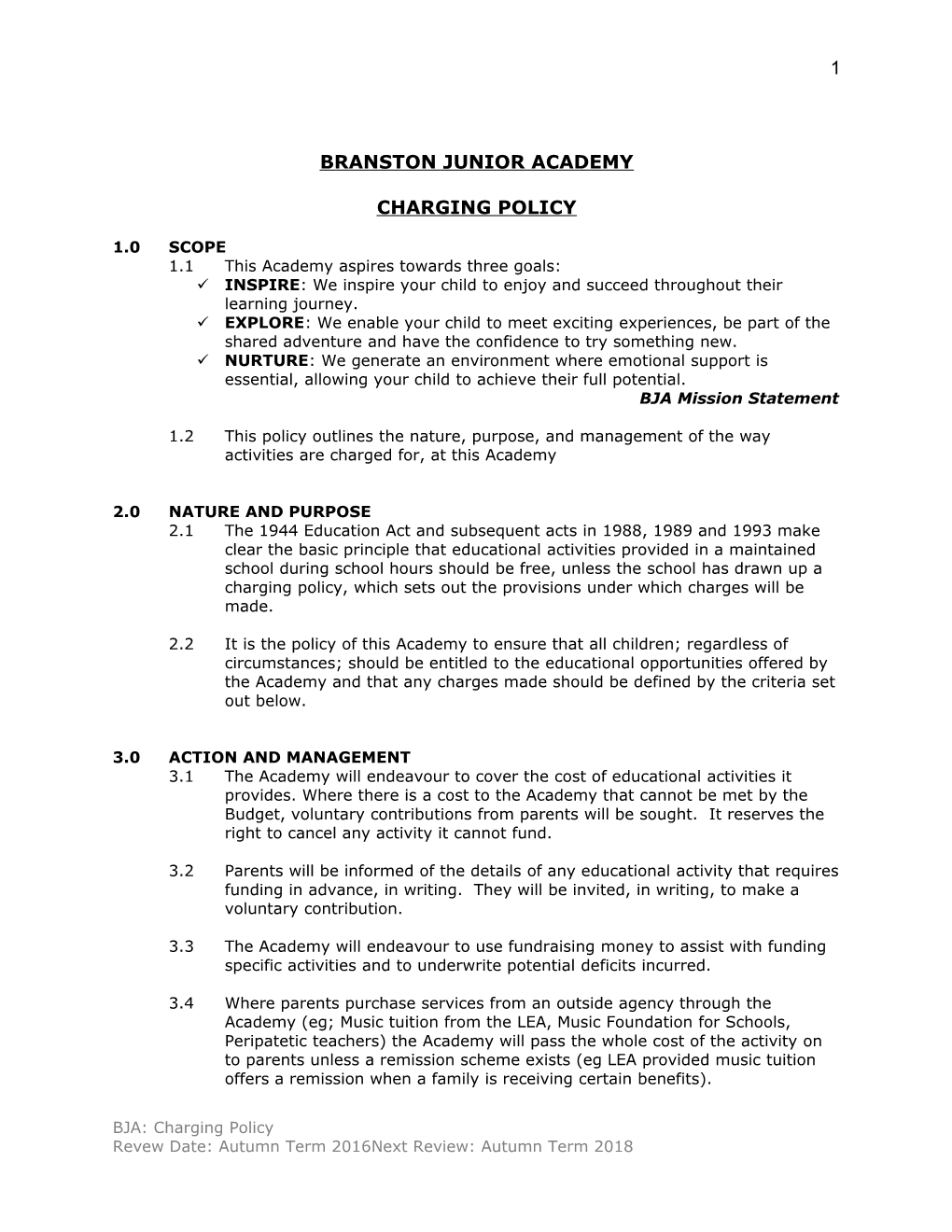 Branston Junior School Charging Policy