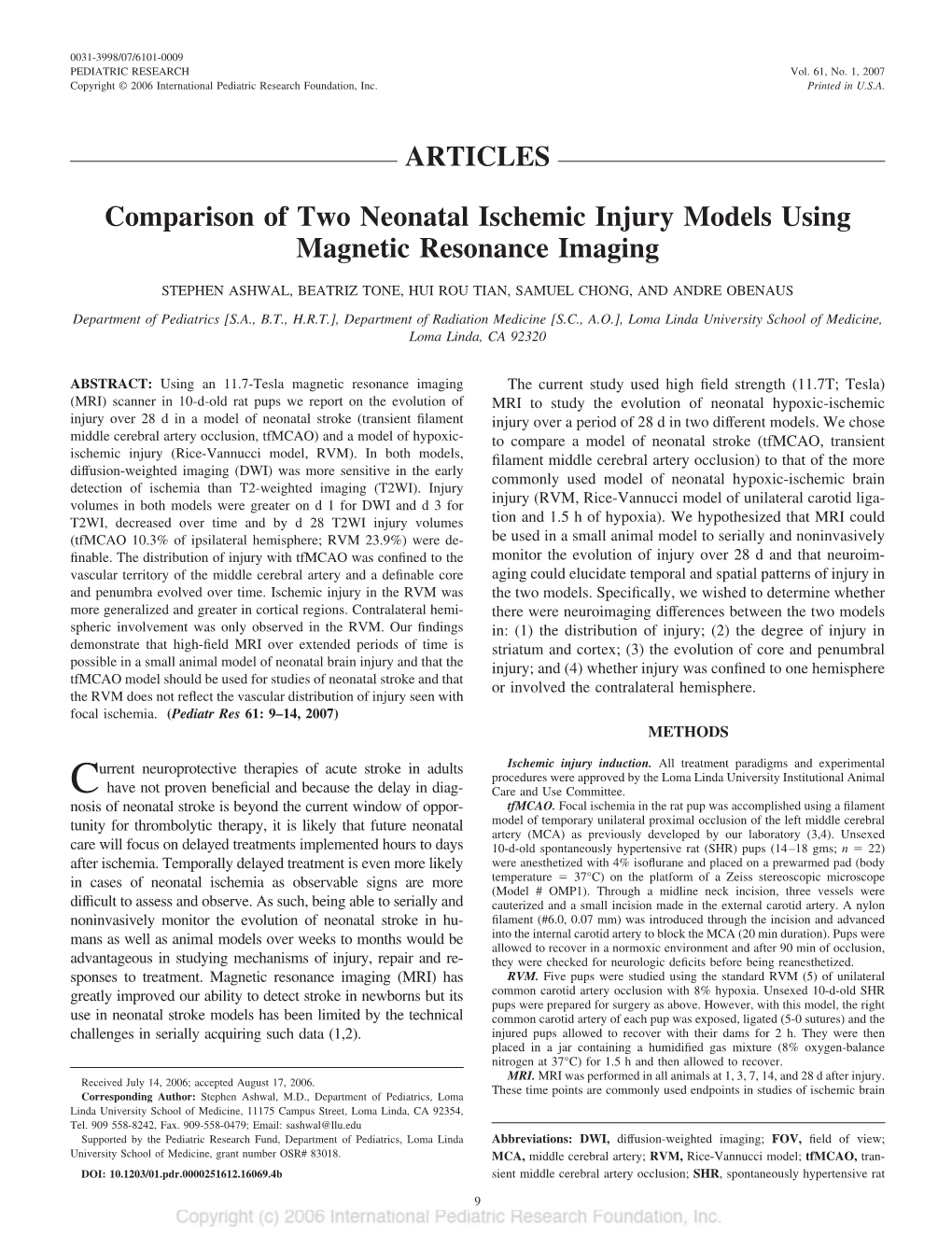 ARTICLES Comparison of Two Neonatal Ischemic Injury