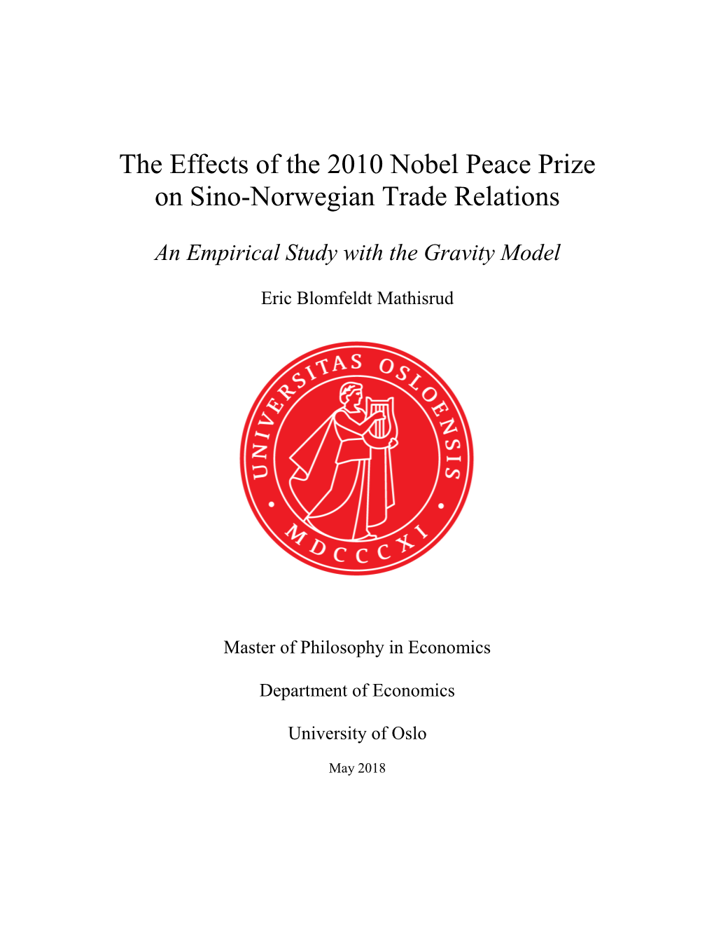 The Effects of the 2010 Nobel Peace Prize on Sino-Norwegian Trade Relations