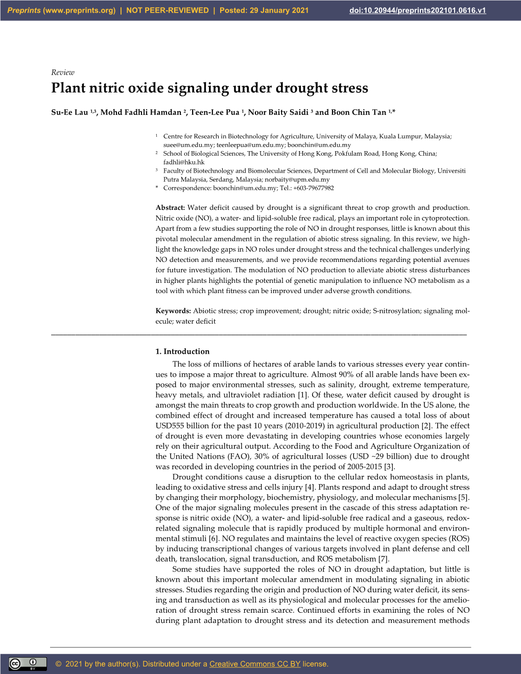 Plant Nitric Oxide Signaling Under Drought Stress