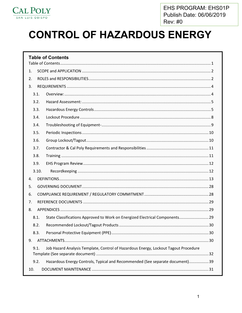 Control of Hazardous Energy