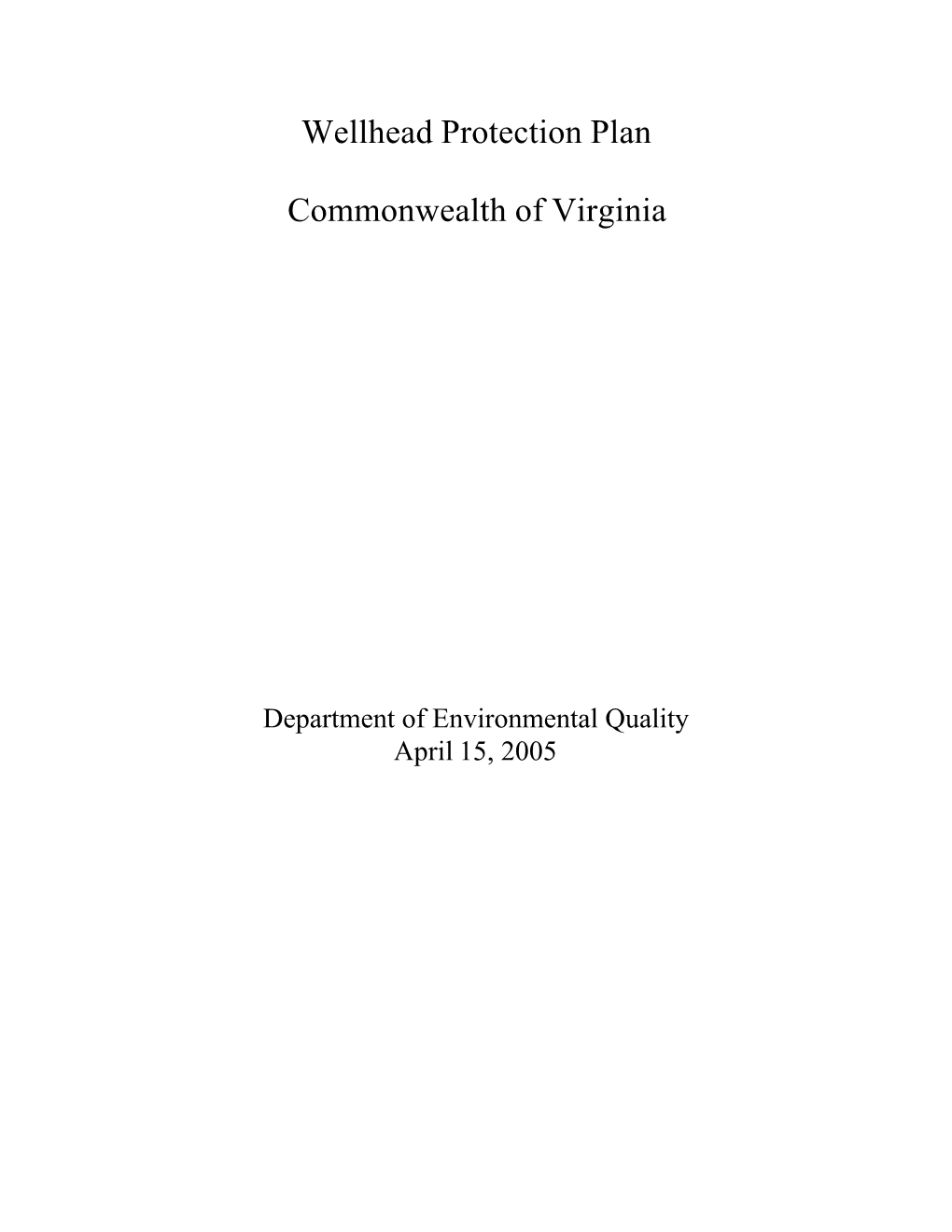 Wellhead Protection Plan, Commonwealth of Virginia