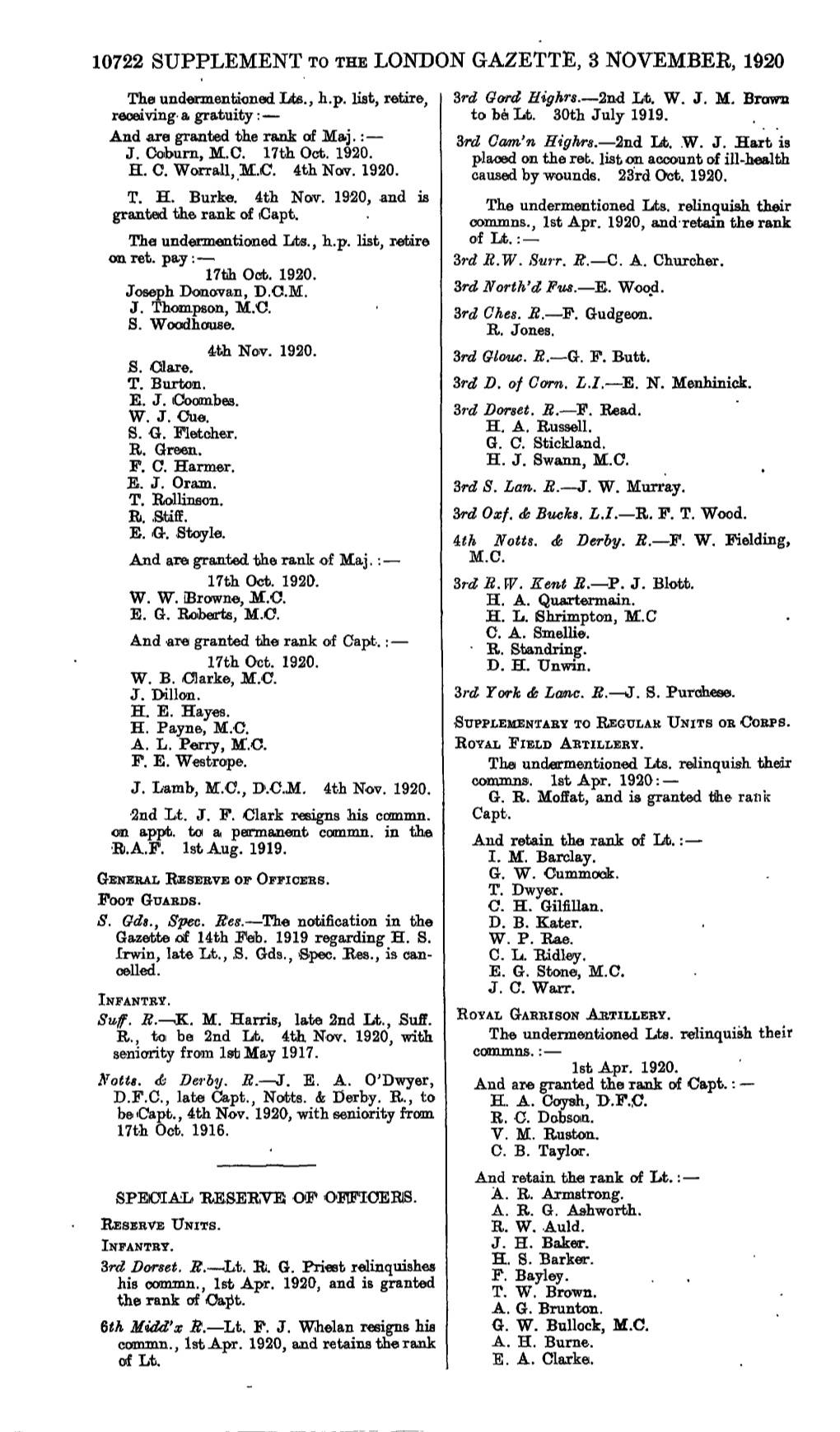 10722 SUPPLEMENT to the LONDON GAZETTE, 3 NOVEMBER, 1920 the Undermentioned Lite., H.P