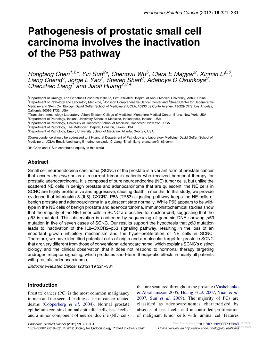 Pathogenesis of Prostatic Small Cell Carcinoma Involves the Inactivation of the P53 Pathway