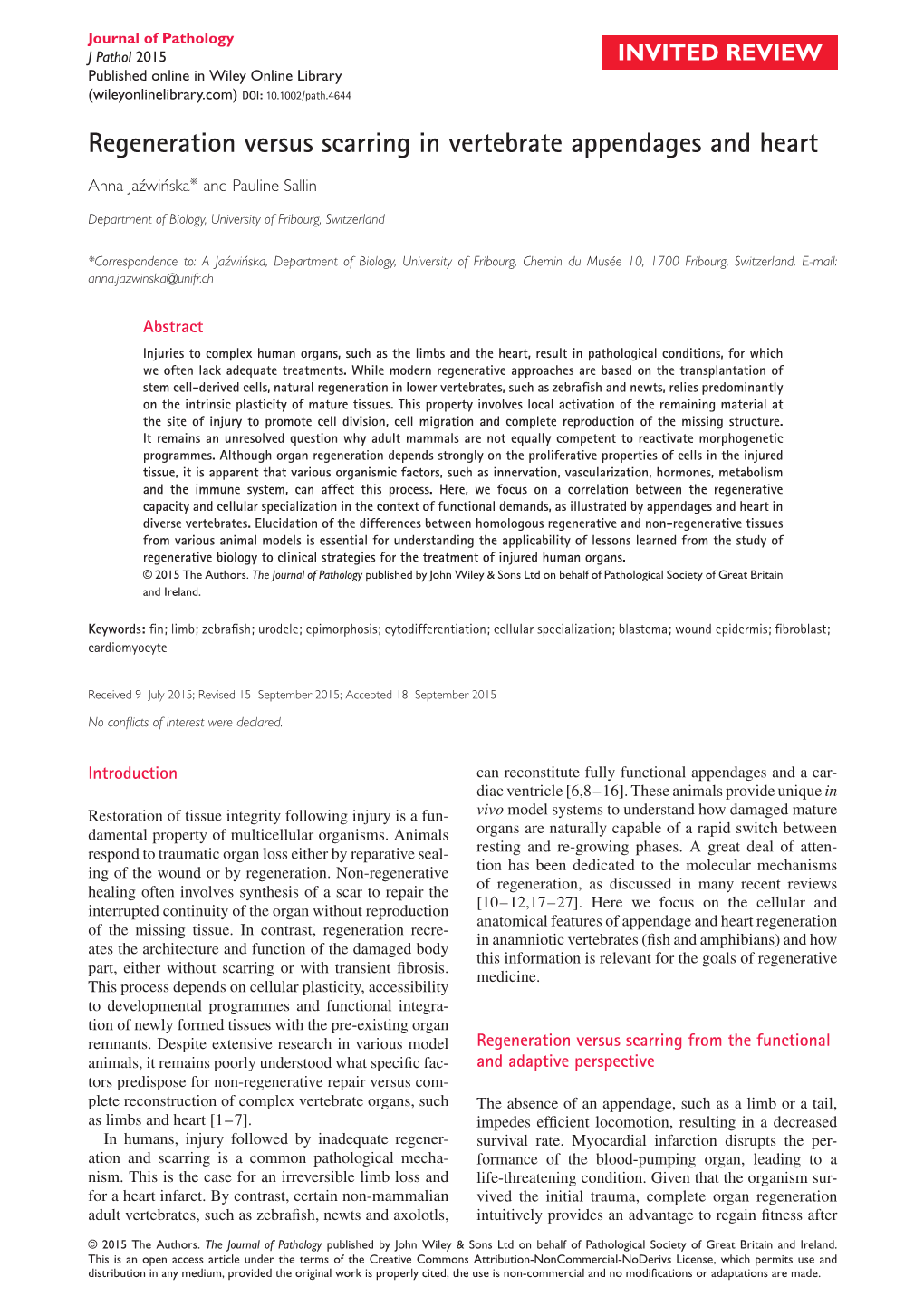 Regeneration Versus Scarring in Vertebrate Appendages and Heart