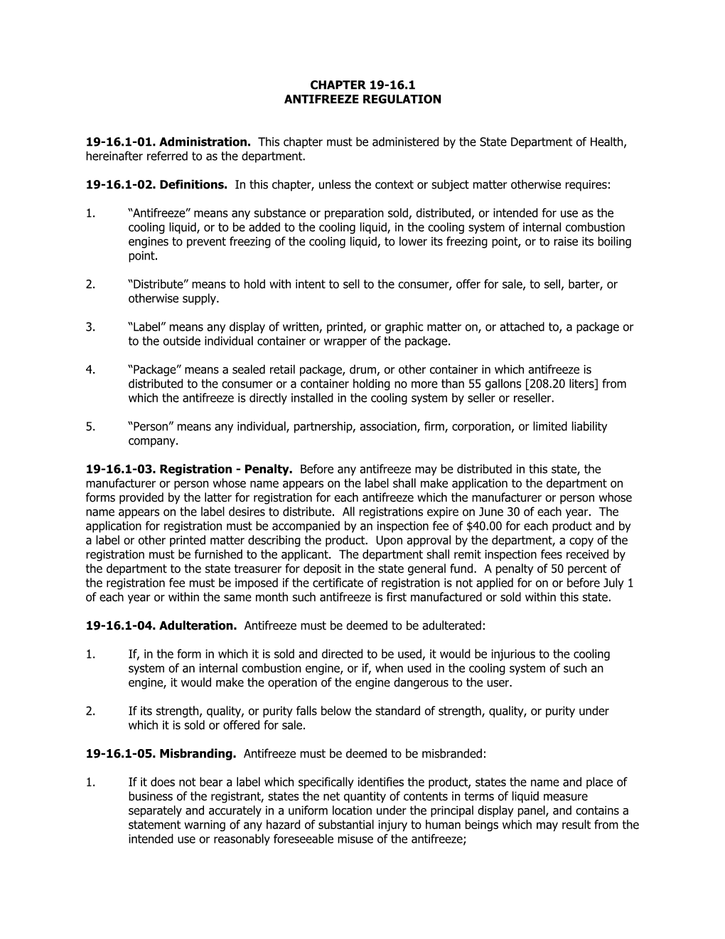 Antifreeze Regulation