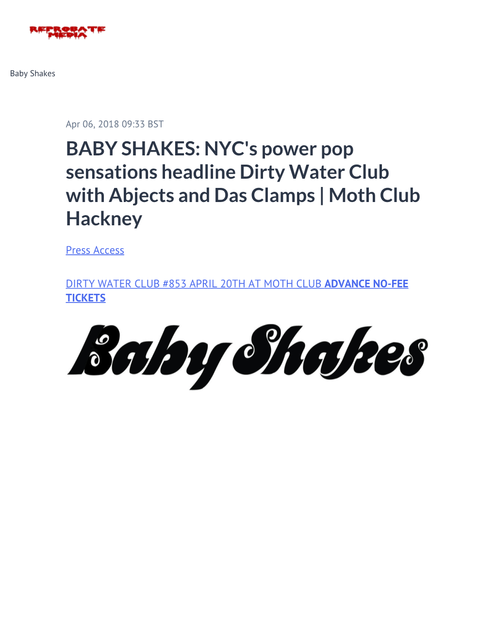 BABY SHAKES: NYC's Power Pop Sensations Headline Dirty Water Club with Abjects and Das Clamps | Moth Club Hackney