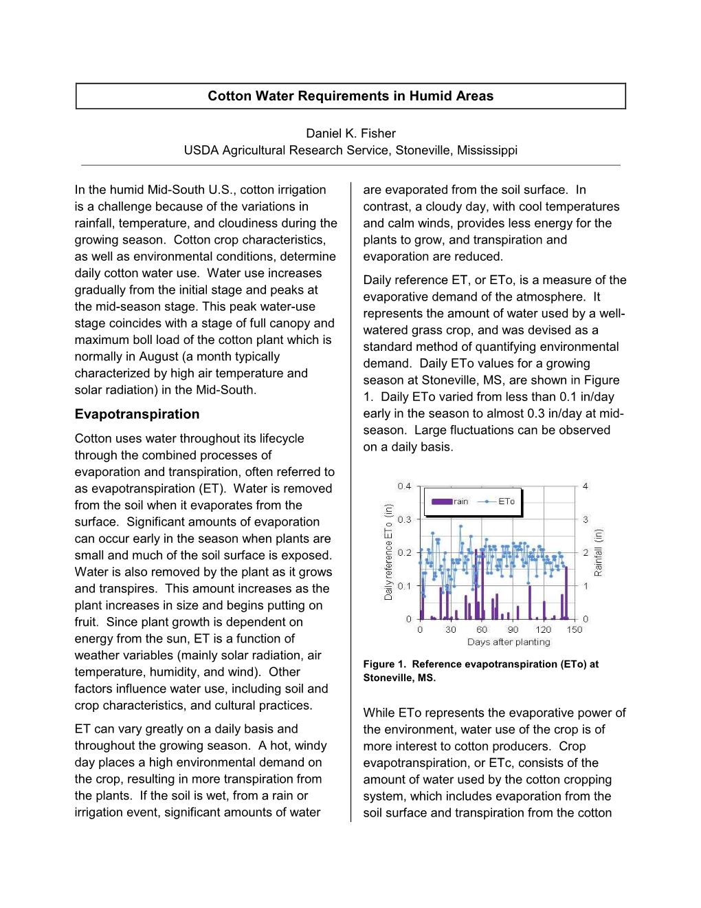 Cotton Water Requirements in Humid Areas Evapotranspiration