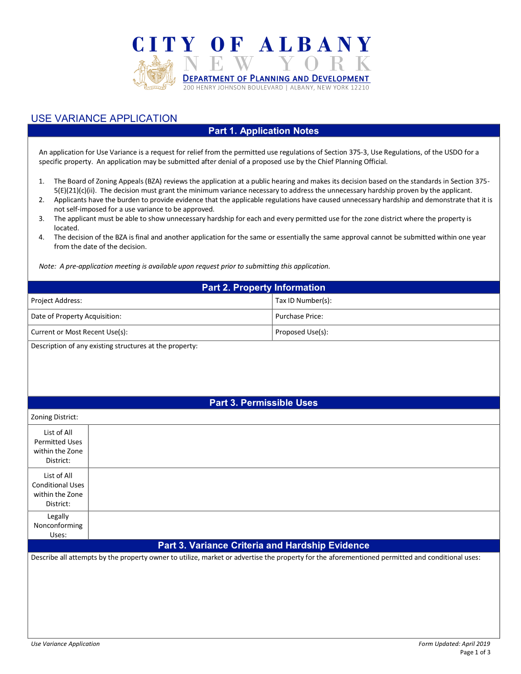 USE VARIANCE APPLICATION Part 1