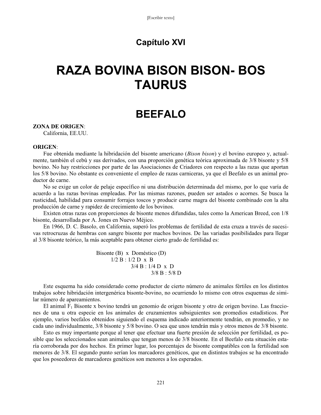 Raza Bovina Bison Bison- Bos Taurus