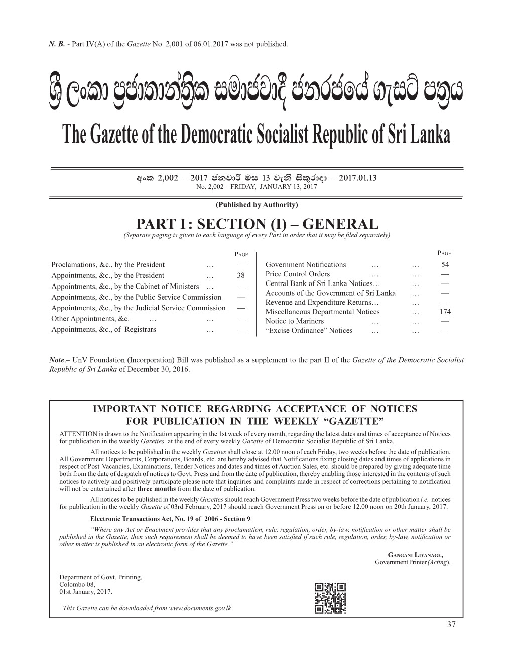 YS% ,Xld M%Cd;Dka;S%L Iudcjd§ Ckrcfha .Eiü M;%H the Gazette of the Democratic Socialist Republic of Sri Lanka