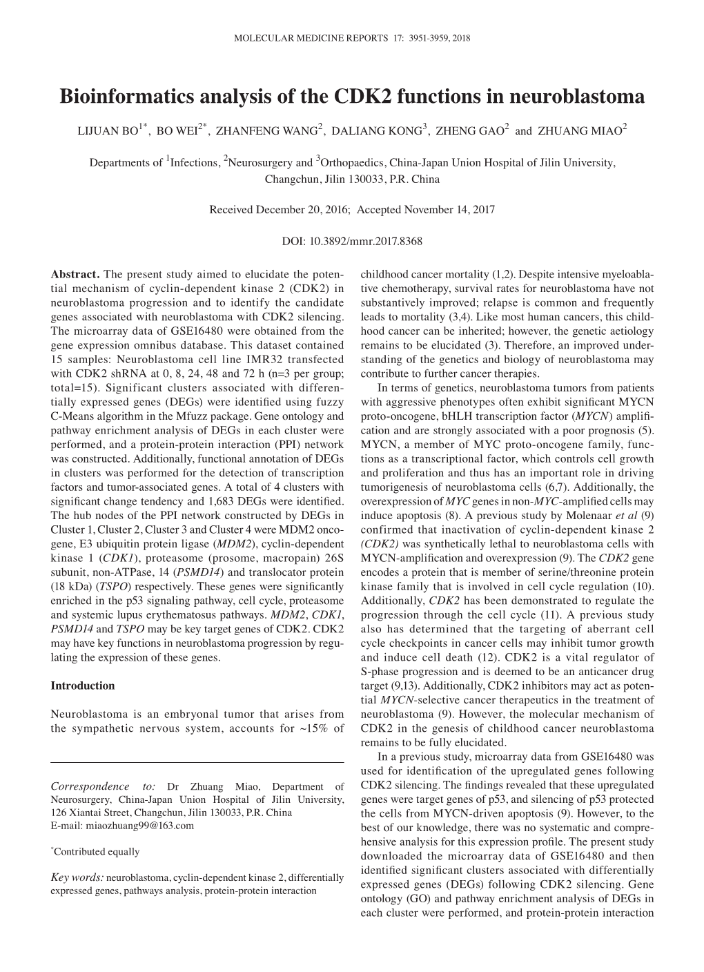 Bioinformatics Analysis of the CDK2 Functions in Neuroblastoma