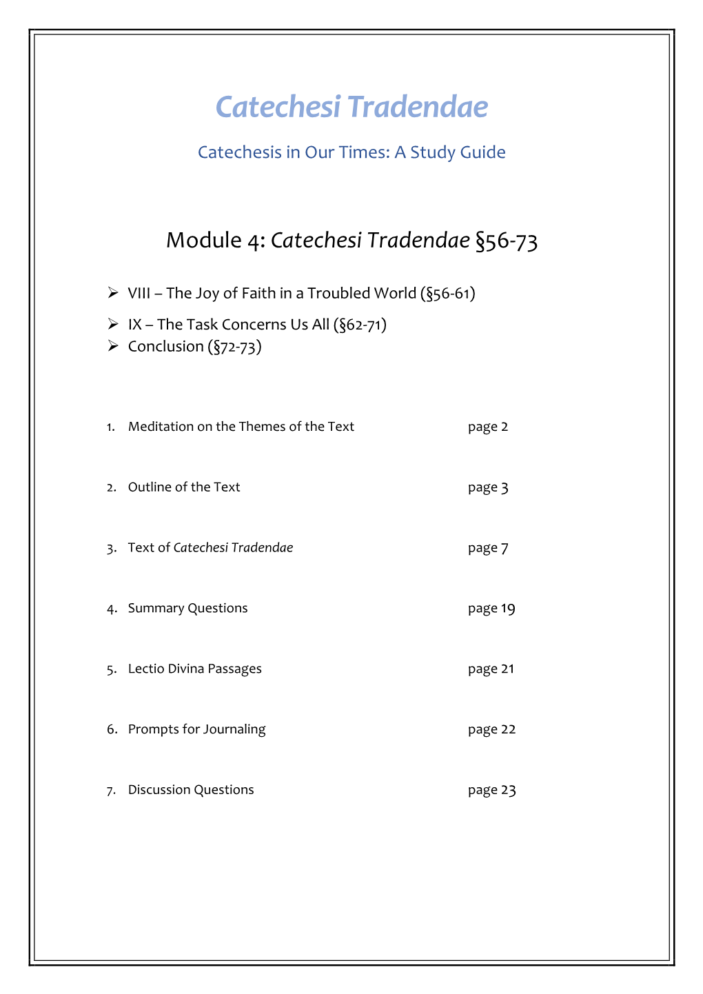 Catechesi Tradendae Catechesis in Our Times: a Study Guide