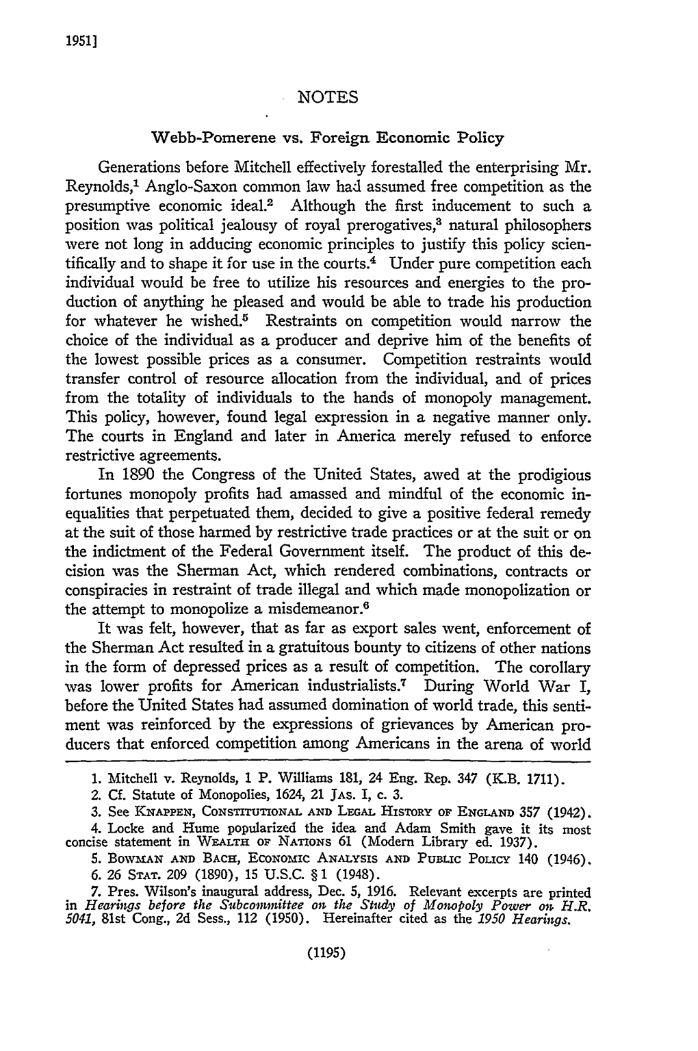 Webb-Pomerene Vs. Foreign Economic Policy Generations Before Mitchell Effectively Forestalled the Enterprising Mr