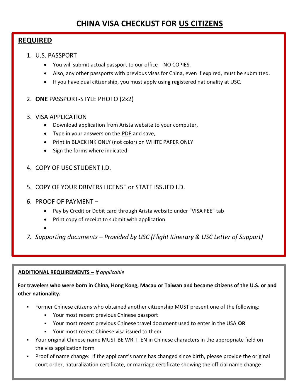 China Visa Checklist for Uus Citizens